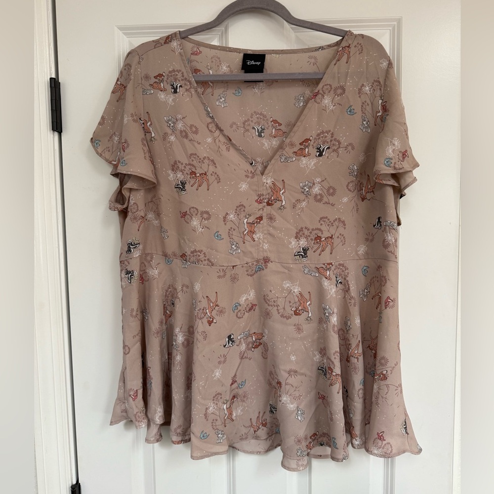 Disney Bambi Tan Flutter Sleeve Peplum Blouse